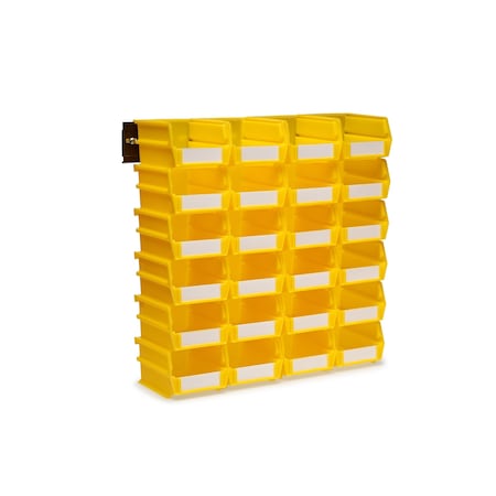 Triton Products Wall Storage Unit W/ (24) 5-3/8" L x 4-1/8" W x 3" H Yellow Bins & Wall Mount Rails 3-210YWS